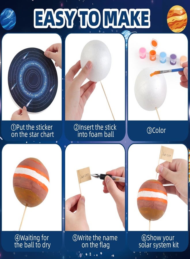 wookidel 64 PCS Solar System Project Kit, Solar System Model Kit with 13 Mix Foam Balls, Solar System Toys for Kids 3-5, Learn Planets Science Kit School Project Supplies of Bamboo Sticks, Flags, Brushes - Image 4